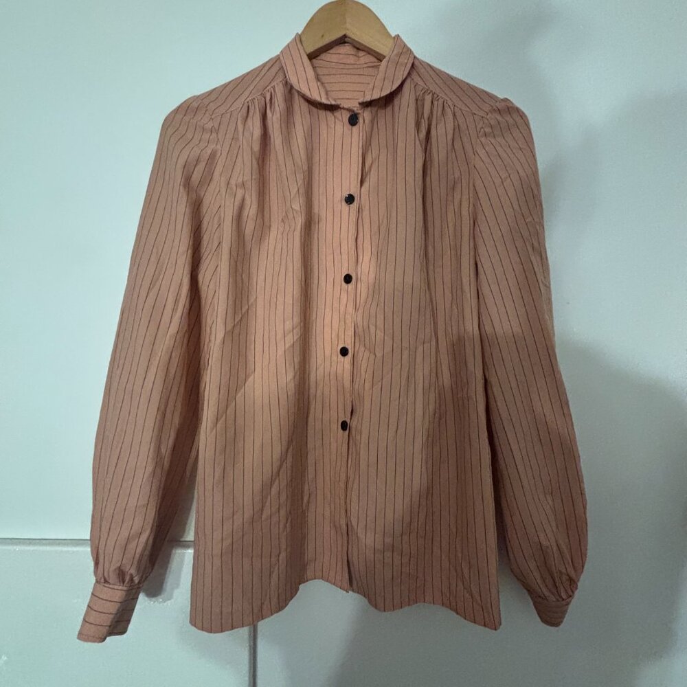 Vintage Pinstripe Puff Sleeve Blouse Women M Coquette First Ladycore